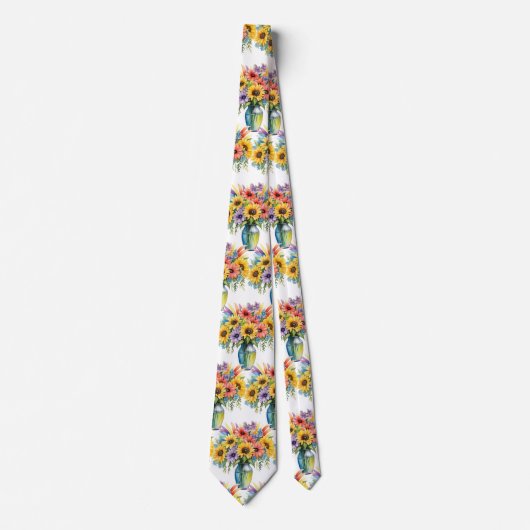 Lente Bloemen Kleurrijke Regenboog Waterverf Bloem Stropdas (Voorkant)