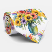 Lente Bloemen Kleurrijke Regenboog Waterverf Bloem Stropdas (Opgerold)