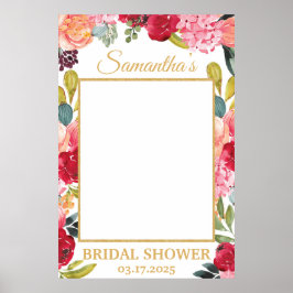 Lente Bloemen Koraal Perzik Burgundy Foto Requisie Poster