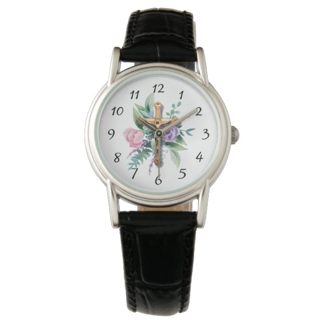 Lente Bloemen | Kruisbeeld | Religieus Horloge (Voorkant)