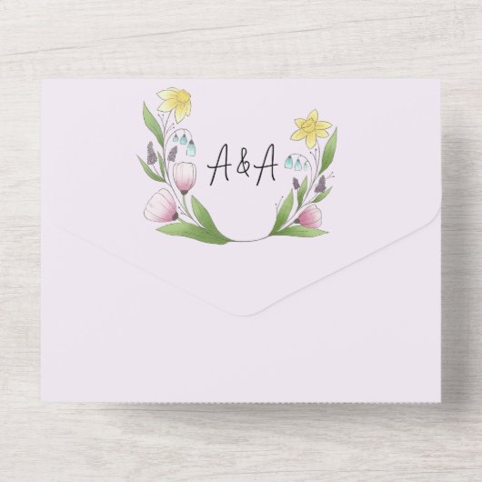 Lente Bloemen Lavendel Daffodils Krokus All In One Uitnodiging (Achterkant)