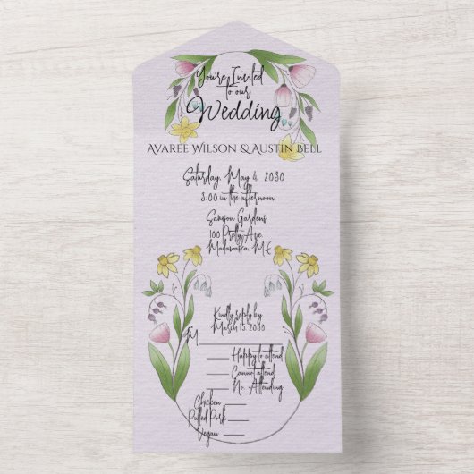 Lente Bloemen Lavendel Daffodils Krokus All In One Uitnodiging (Binnen)