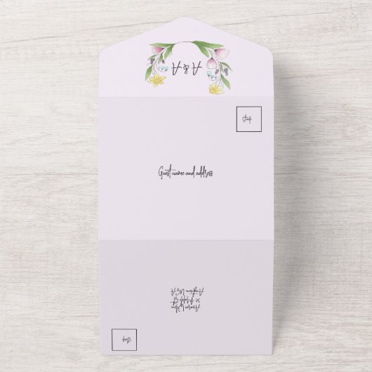 Lente Bloemen Lavendel Daffodils Krokus All In One Uitnodiging (Buitenkant)