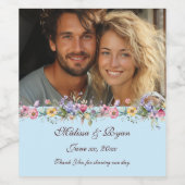 Lente Bloemen Lichtblauw Aangepaste Foto Wijn Etiket (Enkel label)