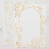 Lente bloemen lijn kunst. save the date (Voorkant / Achterkant)