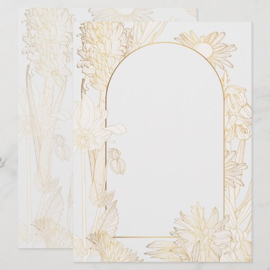 Lente bloemen lijn kunst. save the date (Voorkant / Achterkant)