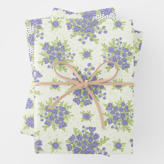 Lente Bloemen Lila Paarse Bloemen Inpakpapier Vel (In situ)