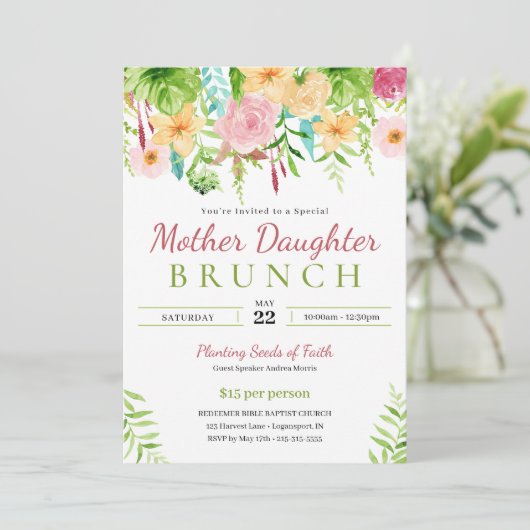 Lente Bloemen Moeder Dochter Kerk Brunch Kaart (Staand voorkant)