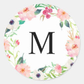 Lente Bloemen Monogram Ronde Sticker (Voorkant)