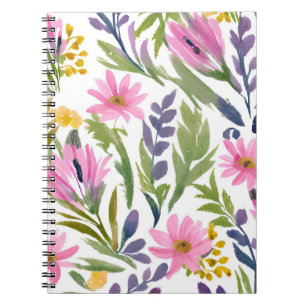 Lente Bloemen   Mooie Pastel Bloemige Waterverf Notitieboek