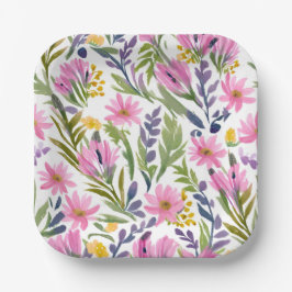 Lente Bloemen | Mooie Pastel Bloemige Waterverf Papieren Bordje