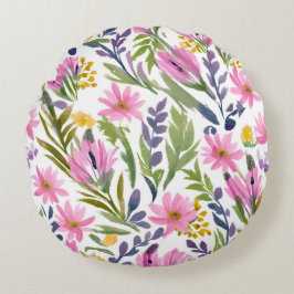 Lente Bloemen | Mooie Pastel Bloemige Waterverf Rond Kussen