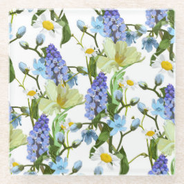 Lente bloemen. Narcissus, muscari, madeliefje. Naa Glazen Onderzetter