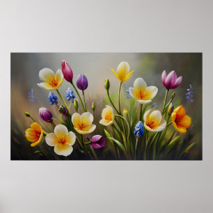 Lente bloemen olieverfschilderij poster