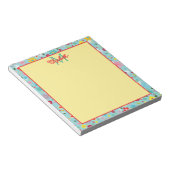 Lente Bloemen op Aqua Blauwe Monogram Notitieblok (Schuin)
