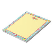 Lente Bloemen op Aqua Blauwe Monogram Notitieblok (Linkerzijde)