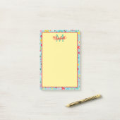 Lente Bloemen op Aqua Blauwe Monogram Post-it® Notes (Op bureau)
