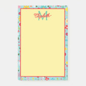 Lente Bloemen op Aqua Blauwe Monogram Post-it® Notes (Voorkant)