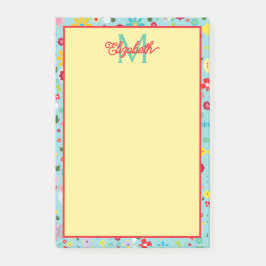 Lente Bloemen op Aqua Blauwe Monogram Post-it® Notes