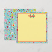 Lente Bloemen op Aqua Blue Monogram Notitiekaartje (Voorkant / Achterkant)