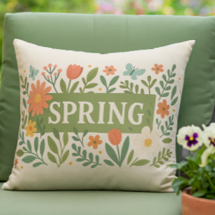 Lente Bloemen op Taupe Kleur Buitenkussen