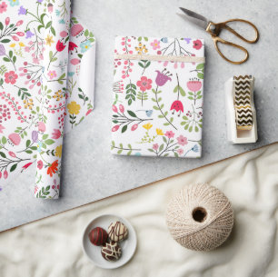 Lente bloemen op wit cadeaupapier