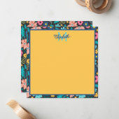 Lente Bloemen op zwart Monogram Notitiekaartje (Voorkant / Achterkant in situ)