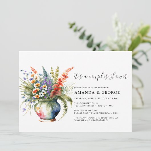 Lente Bloemen Paar douche party uitnodiging (Staand voorkant)
