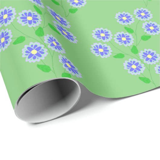Lente Bloemen Paarse op Groen Land Cadeaupapier (Rol Hoek)