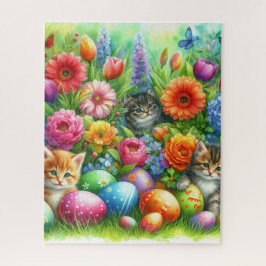 Lente Bloemen Paaseieren en Kittens in de Tuin Legpuzzel