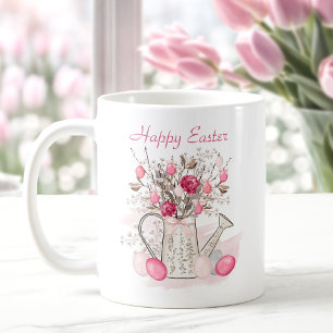 Lente bloemen Paaseieren Gepersonaliseerd Roze Koffiemok