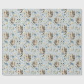 Lente Bloemen Paashaas Viering Blauw Cadeaupapier (Vlak)