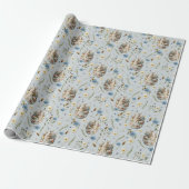 Lente Bloemen Paashaas Viering Blauw Cadeaupapier (Uitgerold)