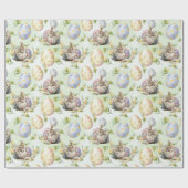 Lente Bloemen Paashaas Viering Cadeaupapier (Vlak)