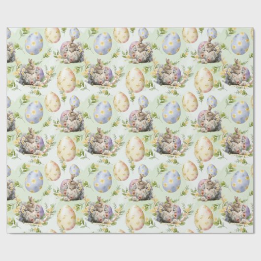 Lente Bloemen Paashaas Viering Cadeaupapier (Vlak)