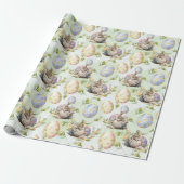 Lente Bloemen Paashaas Viering Cadeaupapier (Uitgerold)