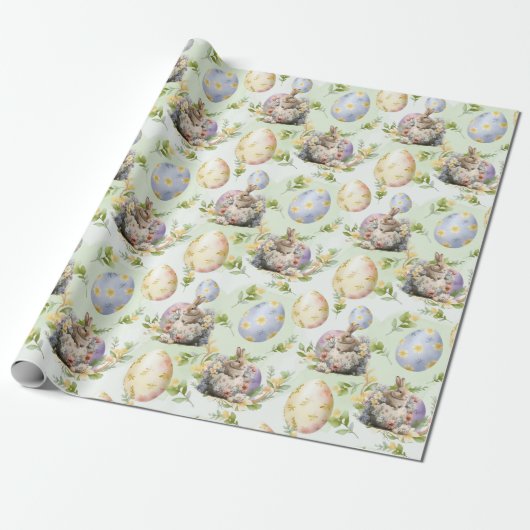 Lente Bloemen Paashaas Viering Cadeaupapier (Uitgerold)