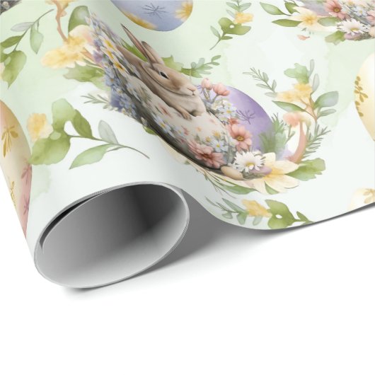 Lente Bloemen Paashaas Viering Cadeaupapier (Rol Hoek)