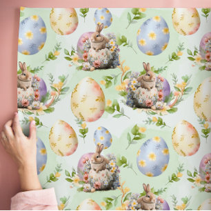 Lente Bloemen Paashaas Viering Cadeaupapier