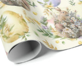 Lente Bloemen Paashaas Viering Geel Cadeaupapier (Rol Hoek)