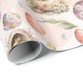 Lente Bloemen Paashaas Viering Roze Cadeaupapier (Rol Hoek)
