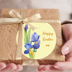 Lente Bloemen - Pastel Geel Gelukkig Pasen Ronde Sticker