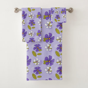 Lente Bloemen Patroon in Paarse Bad Handdoek