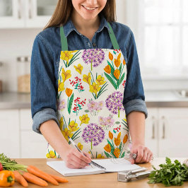 Lente Bloemen Patroon Kleurrijke Tuin Koken Schort