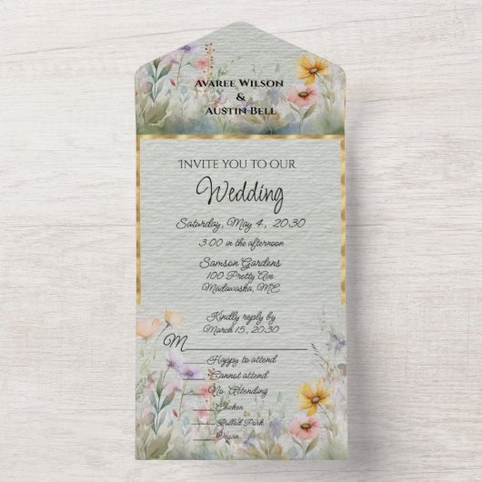 Lente Bloemen Poppies Zonnebloemen All In One Uitnodiging (Binnen)