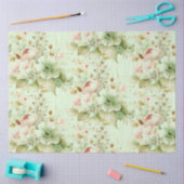 Lente Bloemen Roze, Bleekgroen op Witte Decoupage Tissuepapier (Craft)