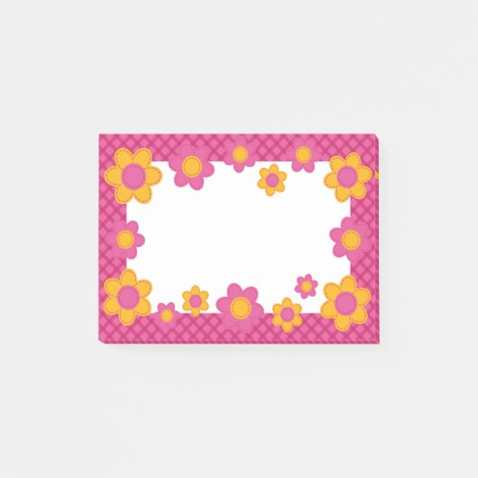 Lente bloemen, roze geruite patroon meisje gelukki post-it® notes (Voorkant)