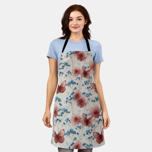 Lente Bloemen & Roze Vlinders Oud Model Schort (Gedragen)
