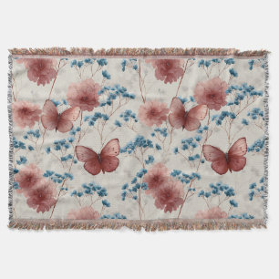 Lente Bloemen & Roze Vlinders Vintage Deken