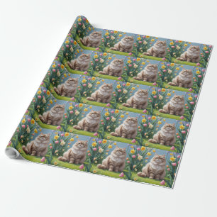 Lente Bloemen Schilderij van Perzische Kat Cadeaupapier